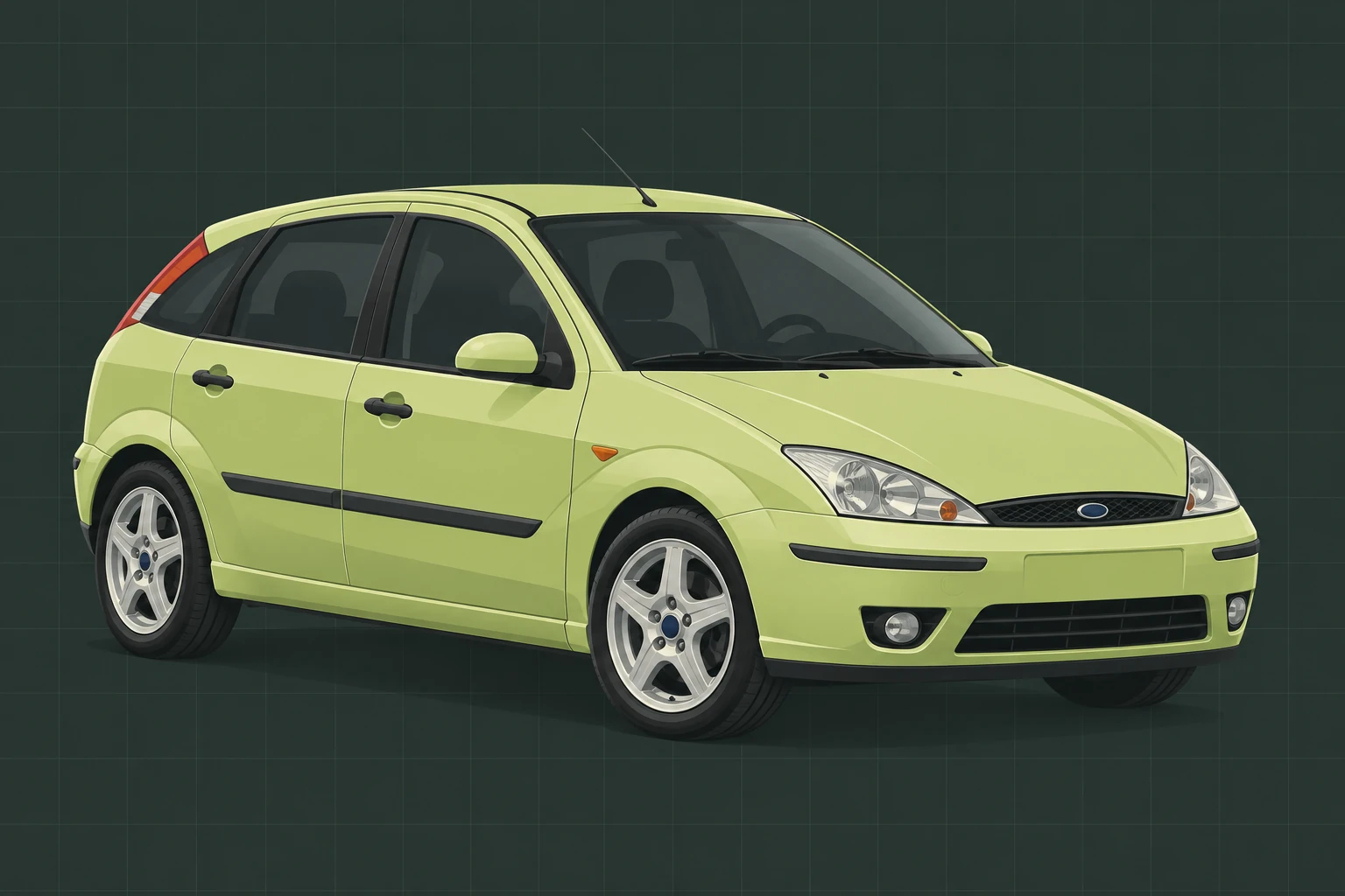 Ford Focus MK1 — stylizowana ilustracja europejskiego hatchbacka