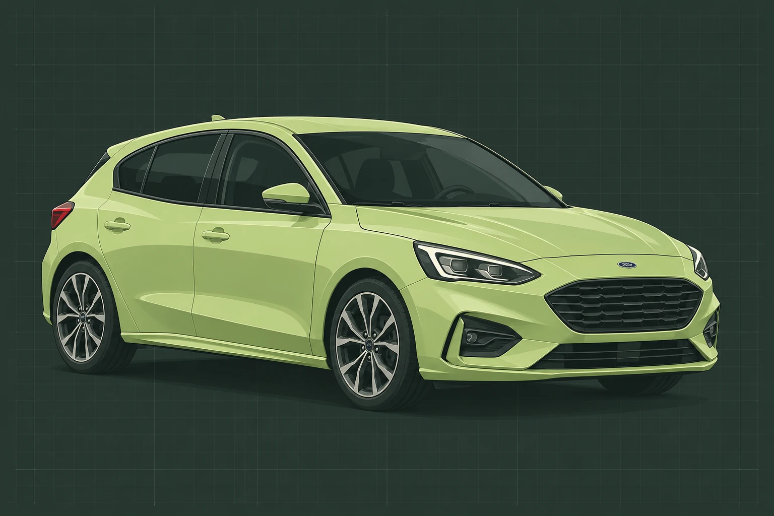 Ford Focus MK4 — stylizowana ilustracja europejskiego hatchbacka